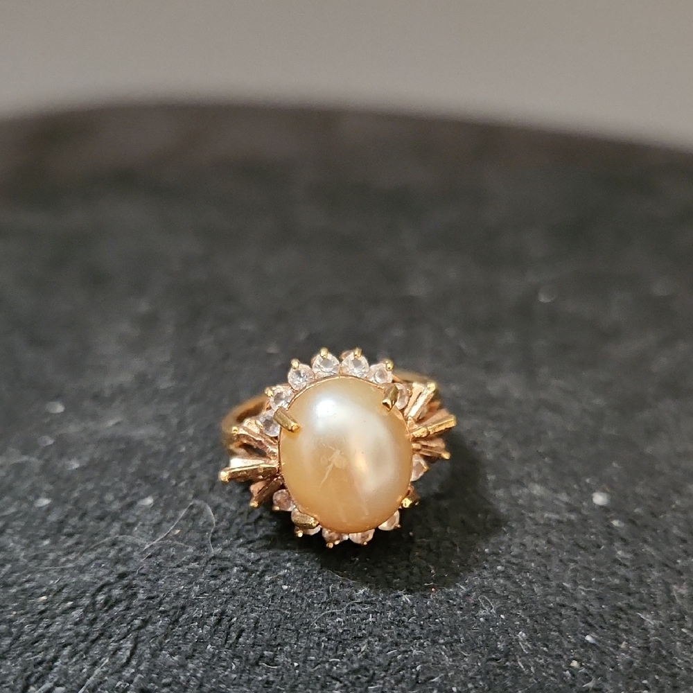 Gold Pearl Ring with Diamond Accents